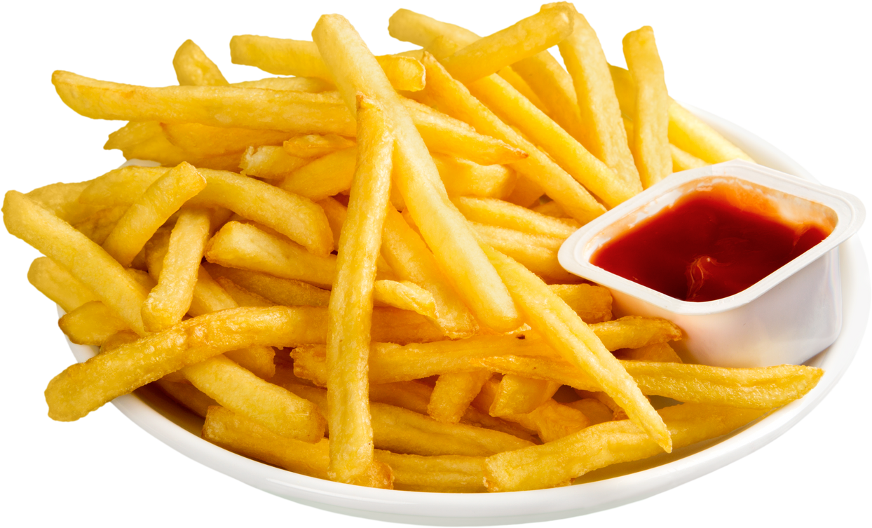 French Fries on Plate and Ketchup - Isolated